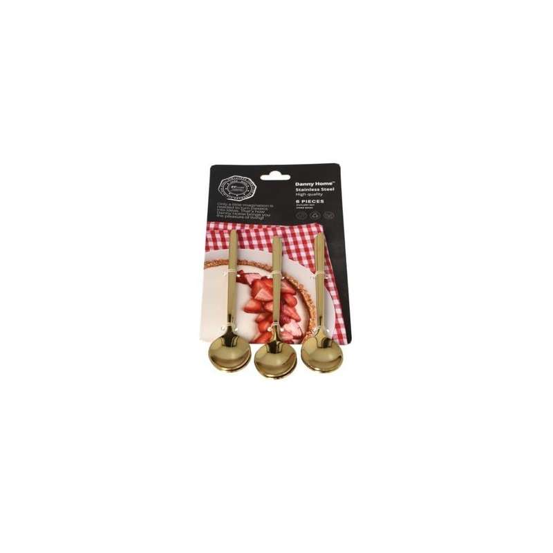Gold Stainless Steel Dessert Spoon 6Pcs 14Cm