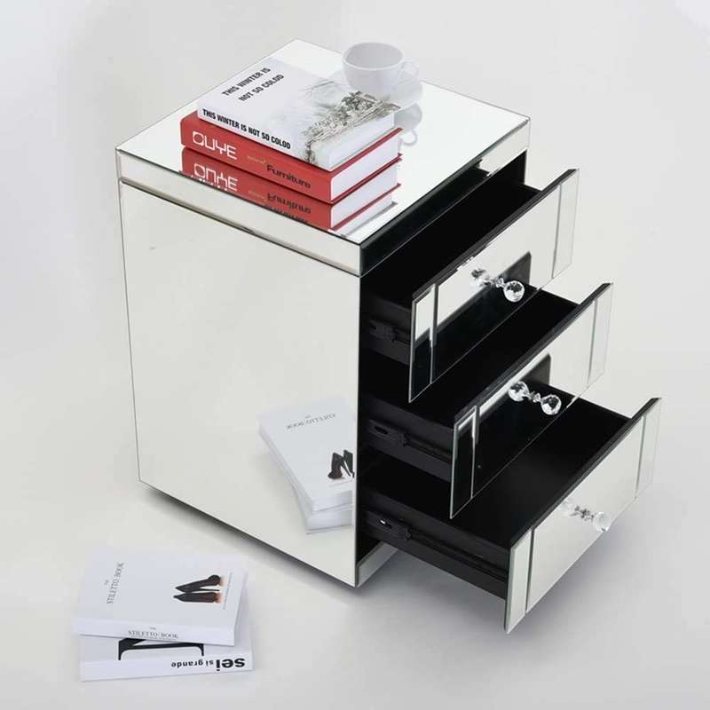 Miami Mirror Pedestal 3 Drawers With Mirror Finish