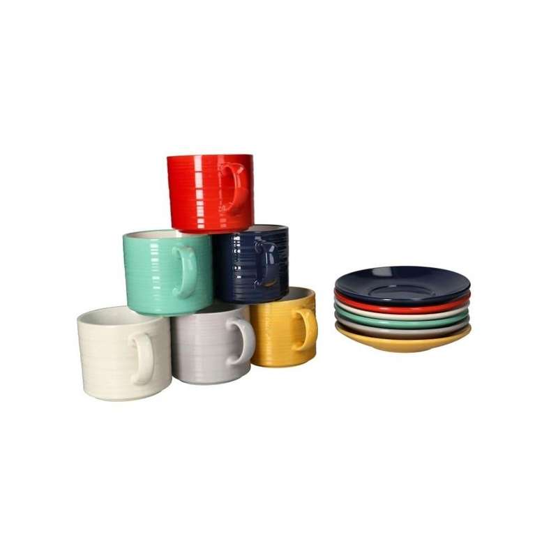 Mixed Color Expresso Coffee Cups And Saucer Set 6Pcs 200Ml