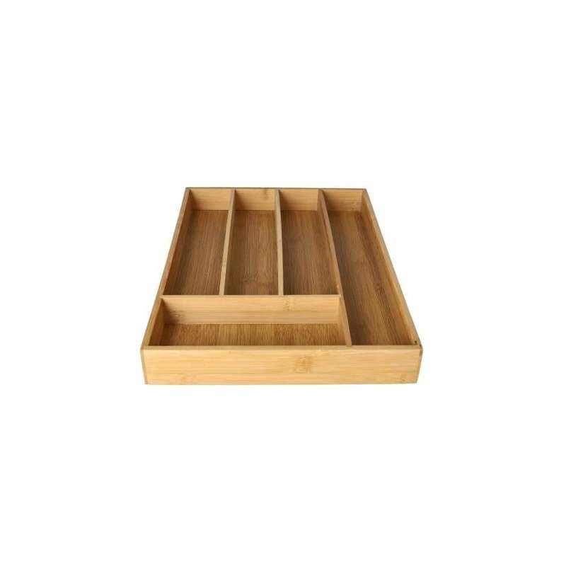 Rectangular Bamboo 5 Compartment Cutlery Drawer Organizer 38Cm