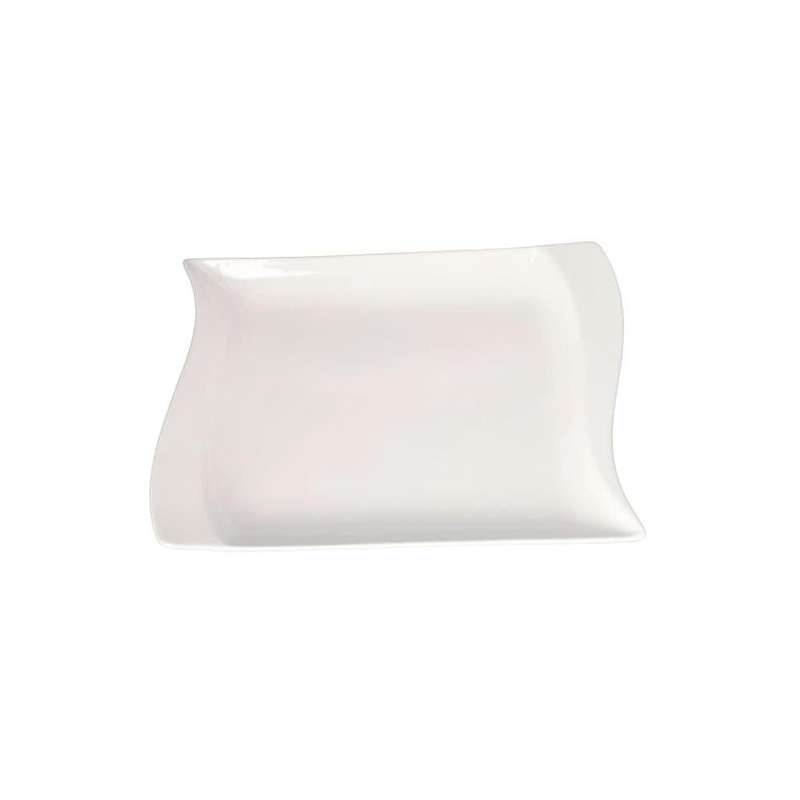 Rectangular White Ceramic Wavy Plate 26Cm