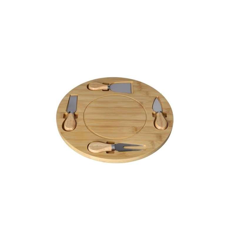 Round Bamboo Cheese Serving Cutting Board Set 298Cm 5Pcs