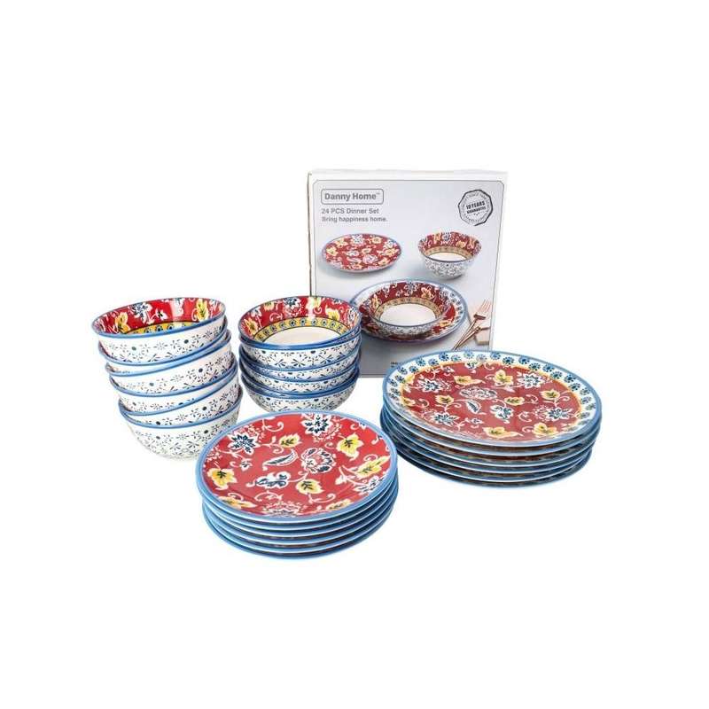 Round Bohemian Floral Ceramic Dinner Set 24Pcs