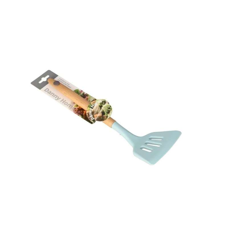 Silicone Slotted Turner With Wooden Handle
