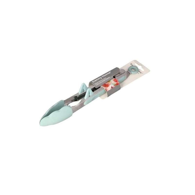 Silver Blue Siilicone Food Tong With Self Stand Feet 255Cm