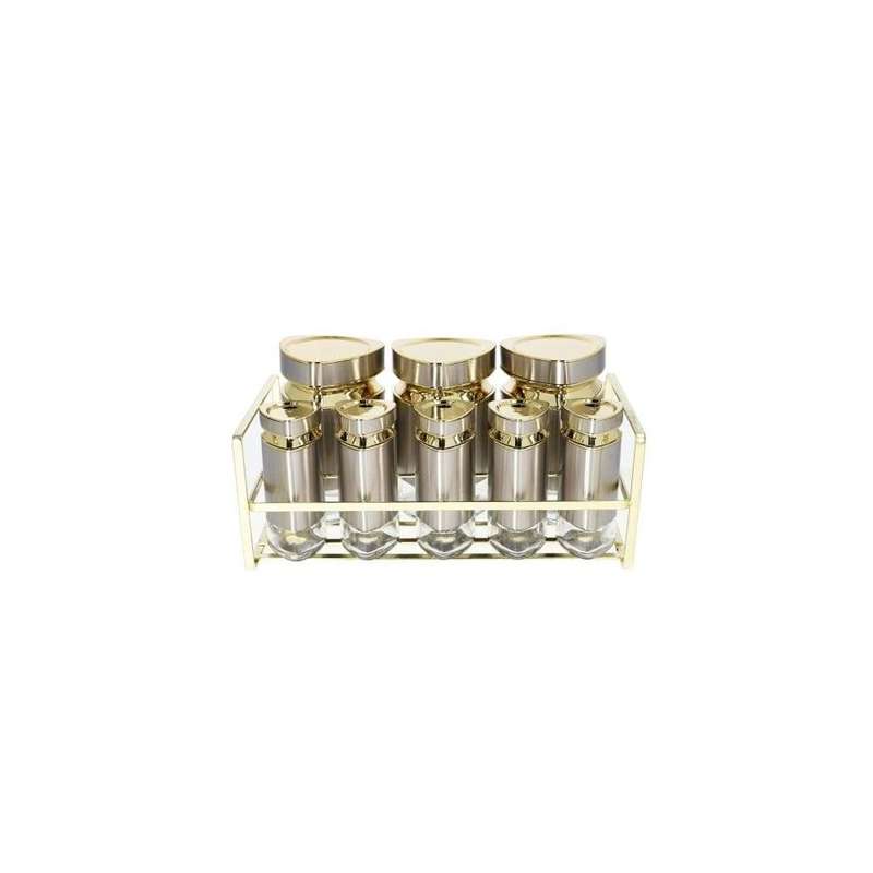 Silver Condiment 8Pc Spice Set Stainless Steel With Gold Line