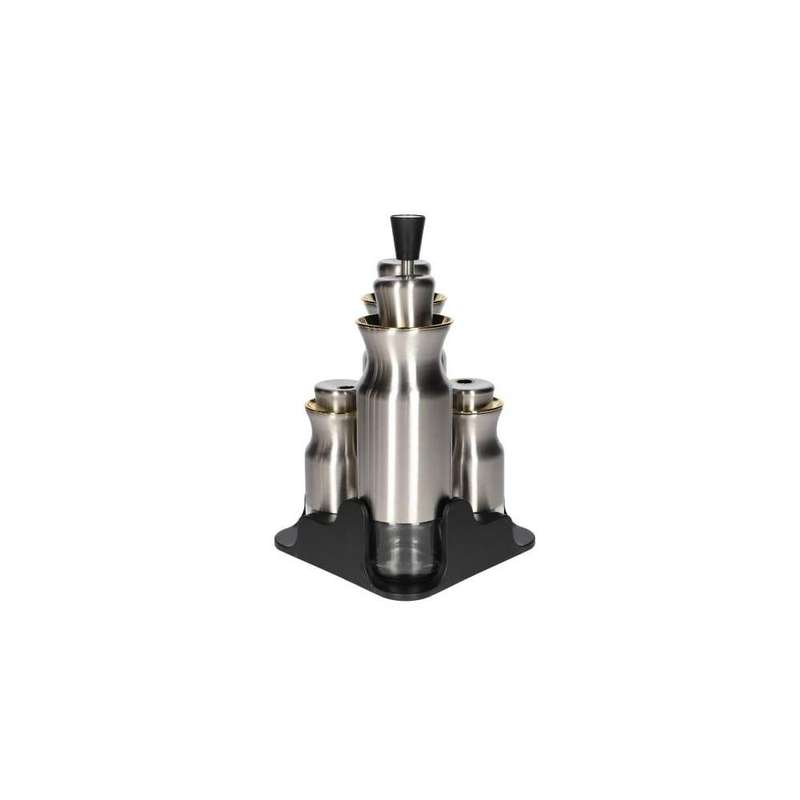 Silver Glass Stainless Steel Oil Vinegar Salt Pepper Condiment Seasoning Bottle Set 5Pcs
