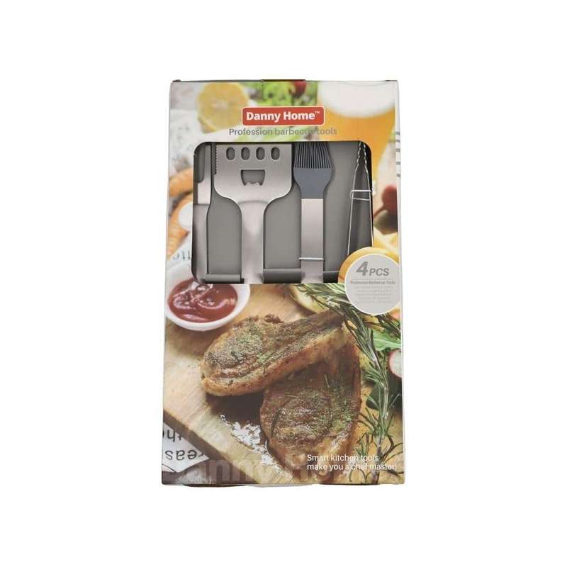 Silver Grey Stainless Steel Professional Barbecue Tools 4Pcs