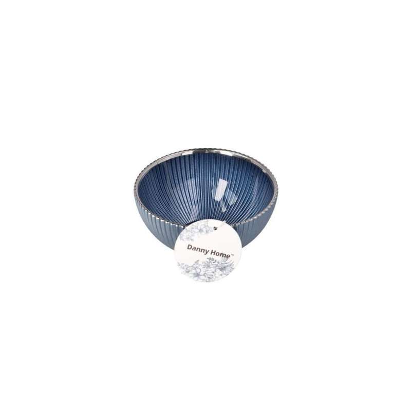 Silver Rim Navy Round Dessert Bowl 13Cm
