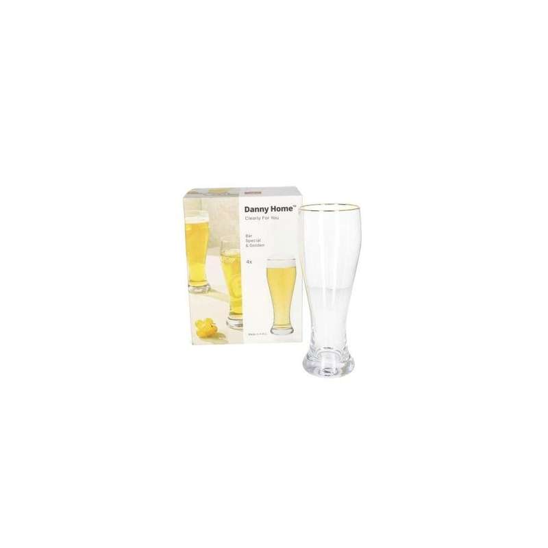 Special Bar Long Beer Glasses With Golden Rim 4Pcs