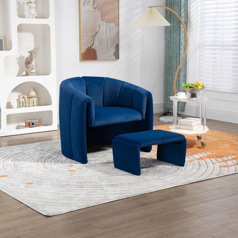 Velvet Sofa Armchair With Ottoman