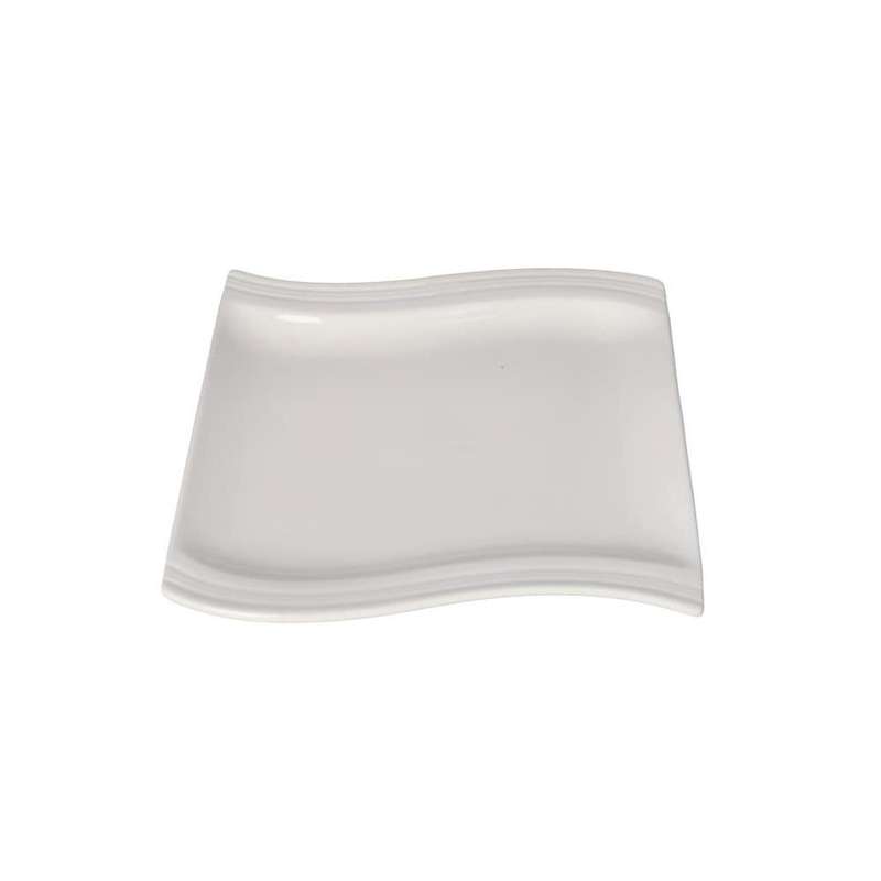 White Ceramic Square Wavy Dinner Plate 27Cm 912G 10 Inch