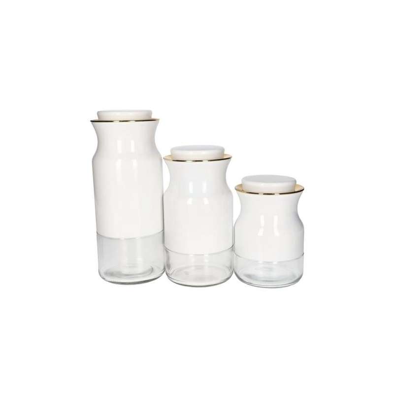 White Glass Stainless Steel Canister Storage Bottle Set 3Pcs