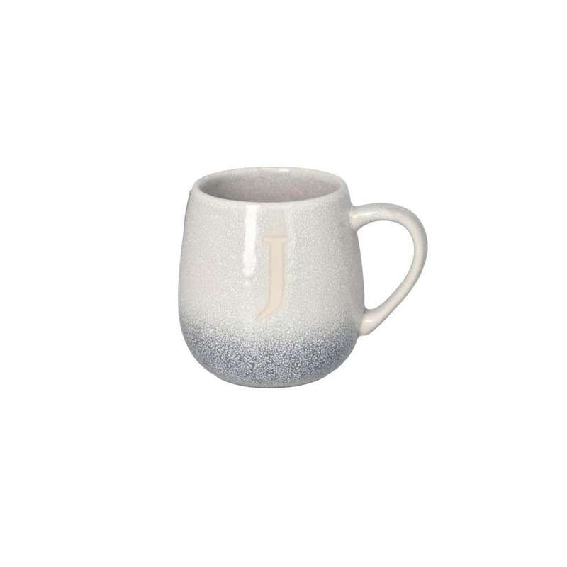White Initial Grey Blueyish Ceramic Mugs 450Ml