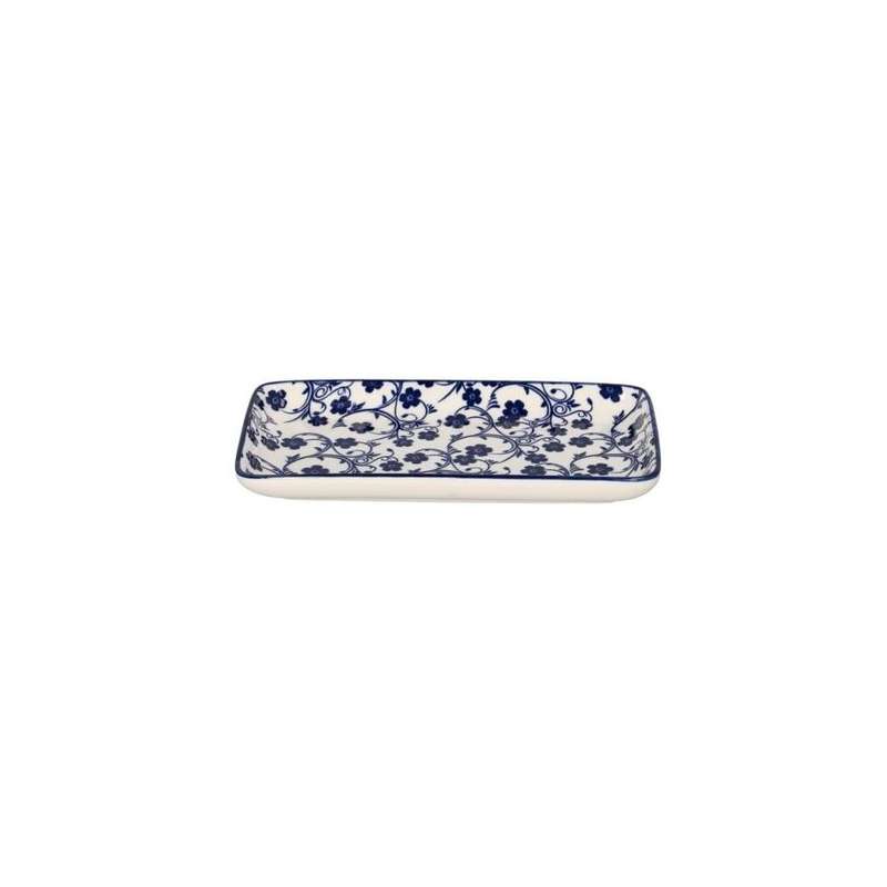 White Navy Rectangular Floral Porcelain Platter Plate 18Cm