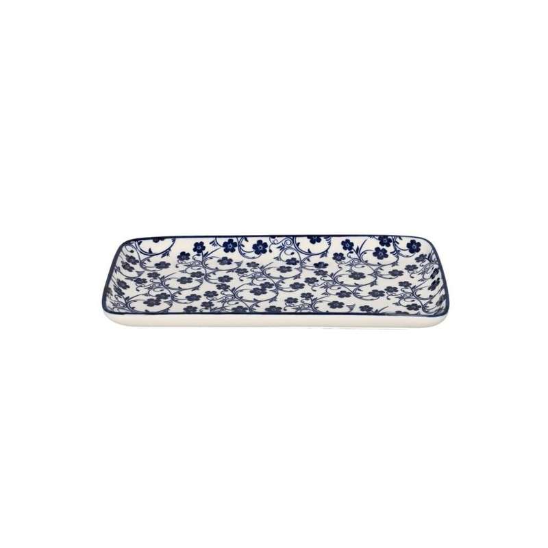 White Navy Rectangular Floral Porcelain Platter Plate 231Cm