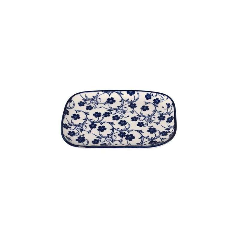 White Navy Rectangular Floral Porcelain Serving Platter Plate 145Cm