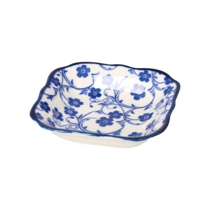 White Navy Square Floral Porcelain Sauce Dish 9Cm