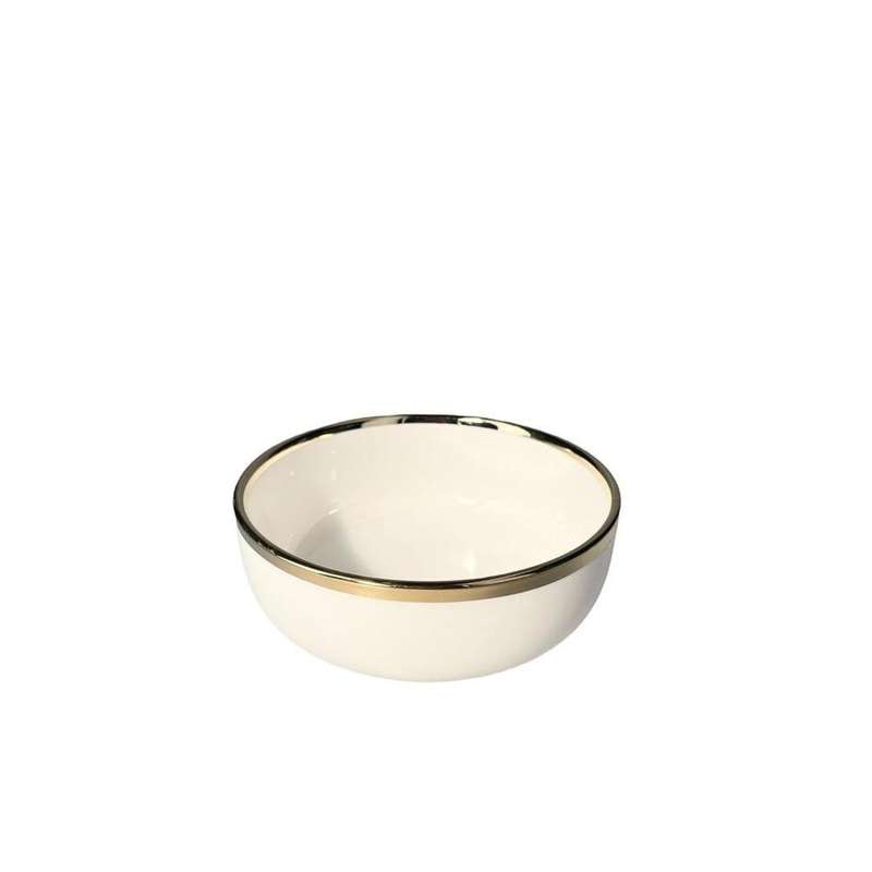 White Round Ceramic Deep Bowl With Gold Rim 15Cm