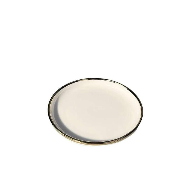 White Round Ceramic Side Plate With Gold Rim 188Cm