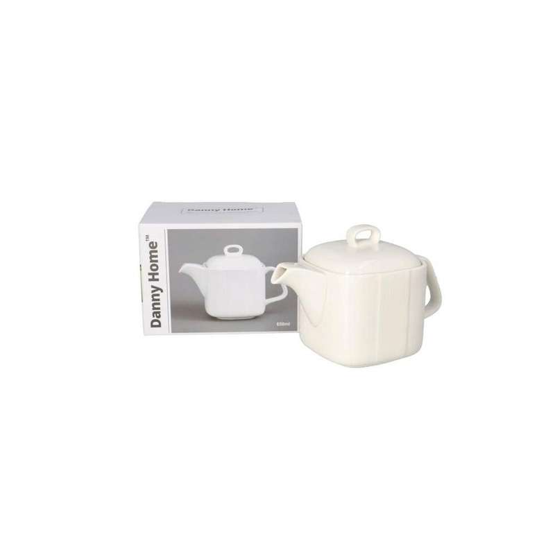 White Square Ceramic Teapot 12Cm 650Ml