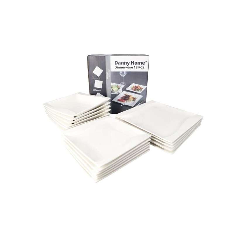 White Square Ceramic Wavy Dinner Set 18Pcs