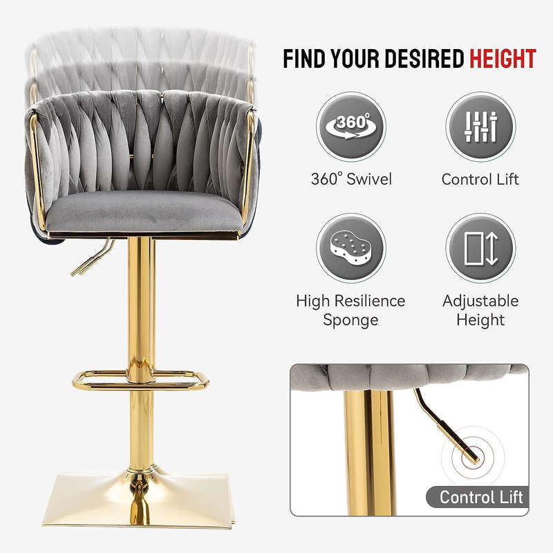 Opulent Velvet High Bar Chair- Grey