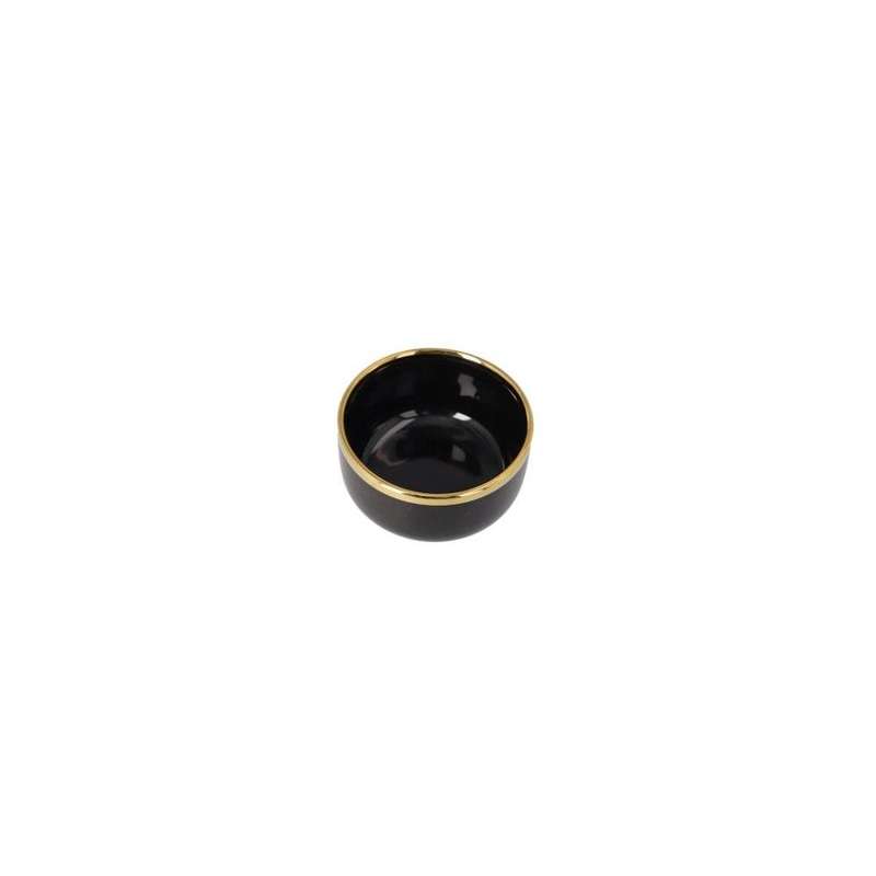 Black Round Ceramic Dessert Bowl With Gold Rim 10.7Cm