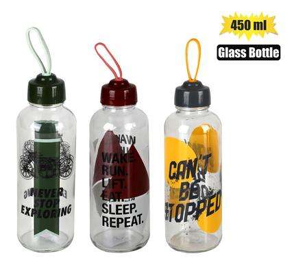 Drinking-bottle gls slogan 450ml asst