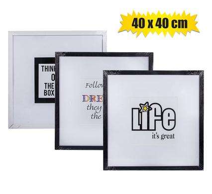 Plaque plastic frame 40x40cm blk & wht