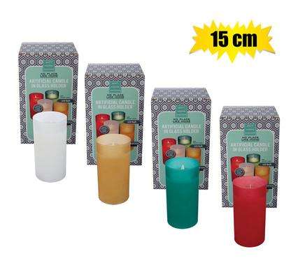 Candle artifical in glass holder 15cm as