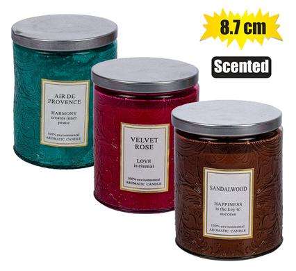 Candle in holder gls 8.7cm w/lid scented