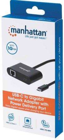 Manhattan SuperSpeed USB Type C to Gigabit Network Adapter with Power Delivery Port