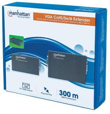 Manhattan VGA Cat5 / 5e / Cat6 Extender - Extends video and audio signals up to 300 m