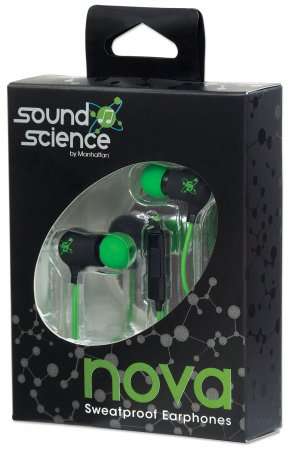 Manhattan Sound Science Nova Sweatproof Earphones Black and Green