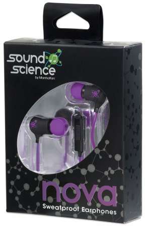 Manhattan Sound Science Nova Sweatproof Earphones Black and Purple