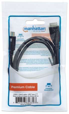 Manhattan USB 3.1 Gen2 Cable - USB Type-C Male / Micro-B Male 3A 1m (3 ft.) Black