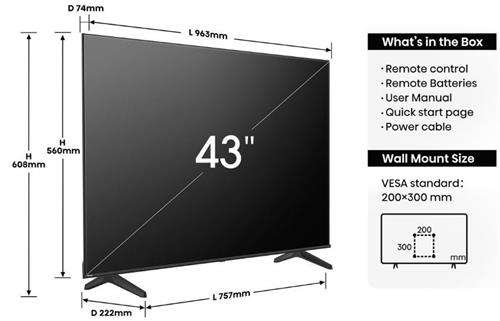 Hisense 43 inch A6N Series Direct LED UHD Vidaa Smart TV