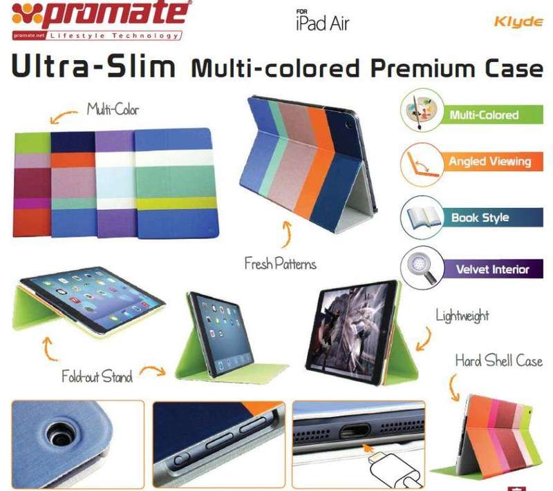 Promate Klyde-Ultra-Slim Multi-colored Premium Case for iPad Air-Blue