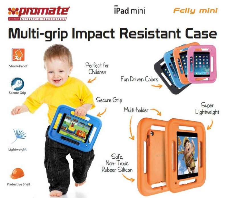Promate Fellymini Multi-grip shockproof Impact resistant case for iPad Mini-Blue