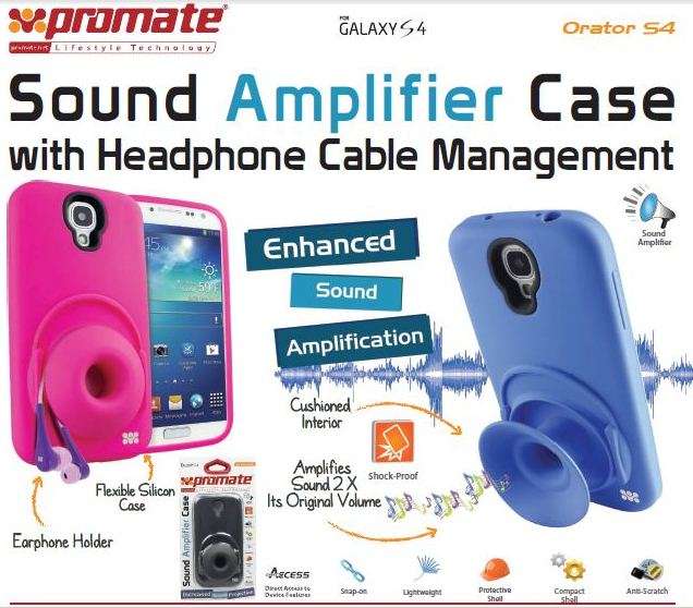 Promate Orator-S4 Sound Amplifier case for Samsung Galaxy S4 Blue