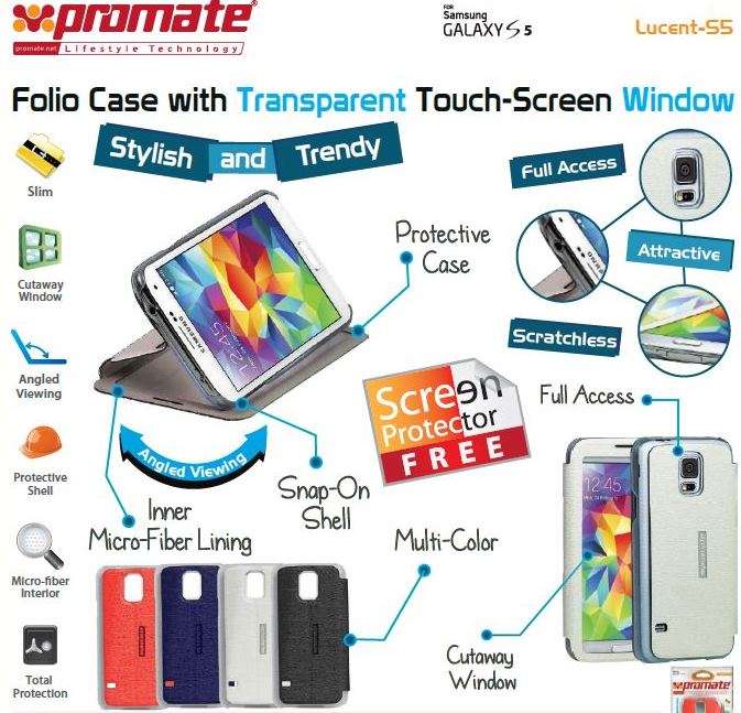 Promate Lucent S5 Bookcover with T-Screen Window Colour Dark Blue