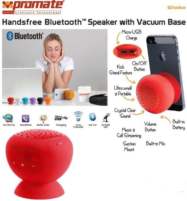 Promate Globo -2 Portable Bluetooth? 3.0 Speaker with suction stand Colour Red