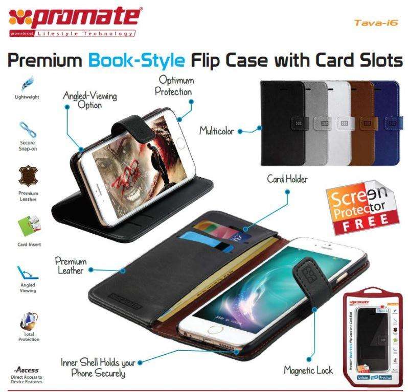 Promate Tava-i6 Premium Book-Style Flip Case with Card Slot for iPhone 6 Colour White