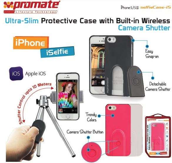 Promate selfieCase-i5 Ultra-Slim Protective case with Built-in Wireless Camera Shutter - Black