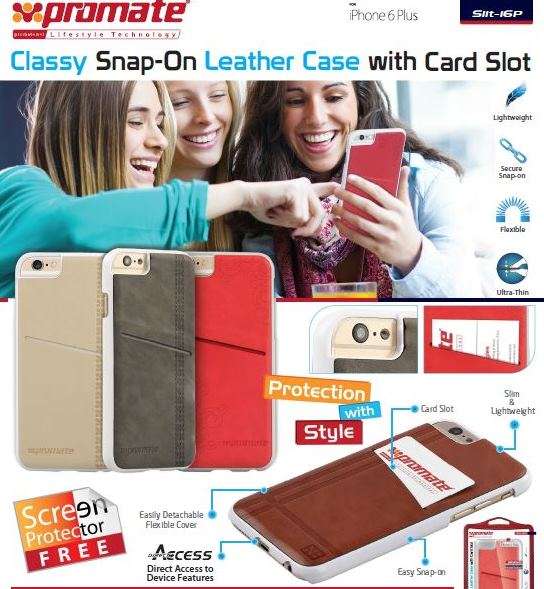 Promate Slit-i6P Classy Snap-On leather case with card slot - Grey