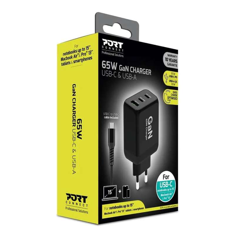 Port Designs USB-C and USB-A Fast Charger Black