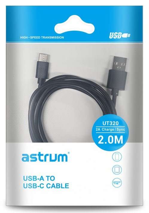 Astrum UT320 Black 2.0Meter USB-C - USB2.0 Cable