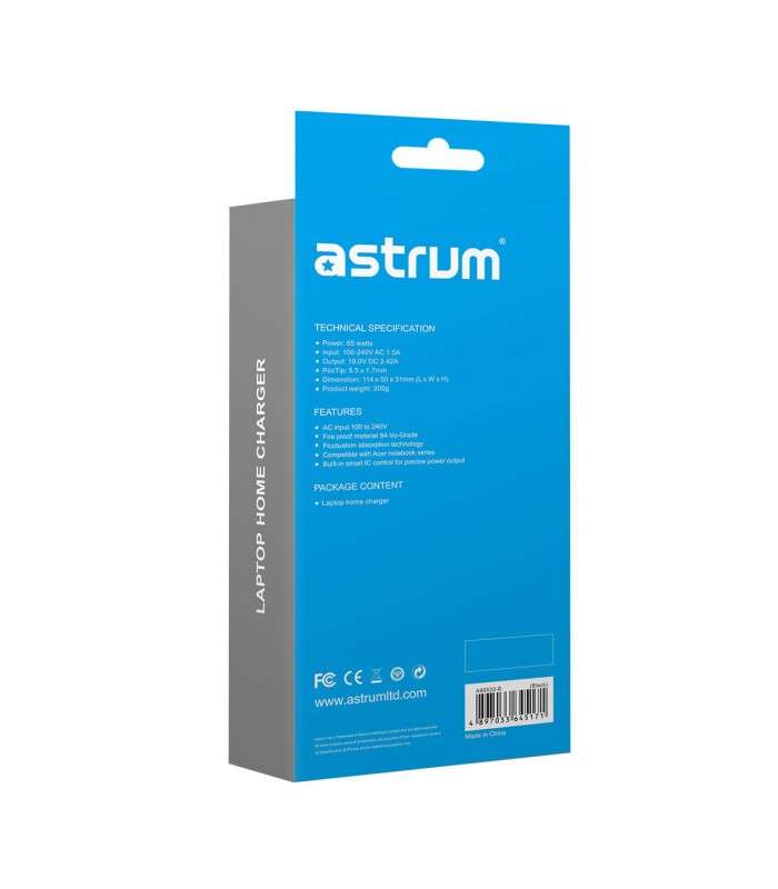 Astrum CL320 65W AC Adapter for Acer Laptops Black