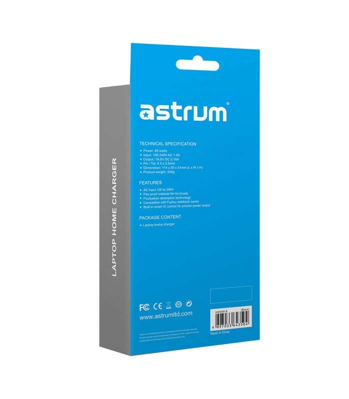 Astrum CL460 65W AC Adapter for Fujitsu Laptops Black